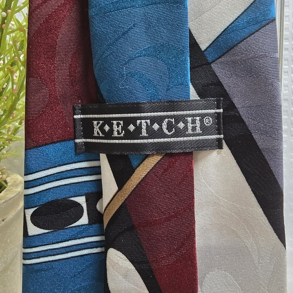 Ketch Mebs Tie Abstract Pattern Blue Black Crimson White - Picture 5 of 6